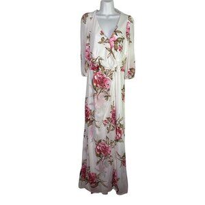 Miss Cristina Womens Faux Wrap Dress White Pink Floral Stretch 3/4 Sleeve XL New